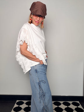 Jeans Wide Leg in Cotone con Lacci Denim Decostruttivi