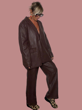 Pantalone Eco-Pelle Ovetto Barrel Leg Marrone Cioccolato