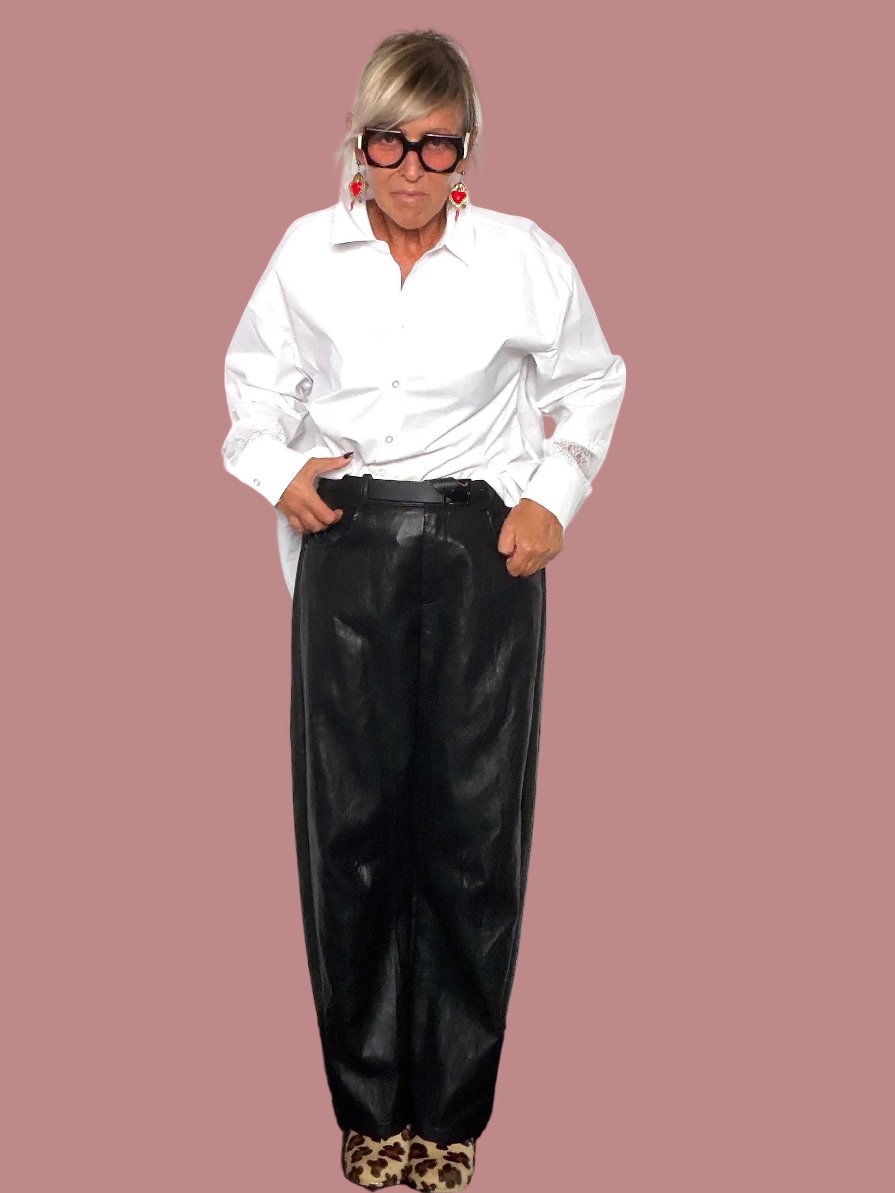 Pantalone Eco-Pelle Ovetto Barrel Leg Marrone Cioccolato