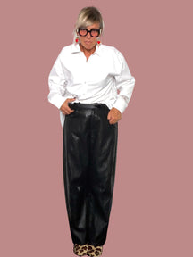 Pantalone Eco-Pelle Ovetto Barrel Leg Marrone Cioccolato