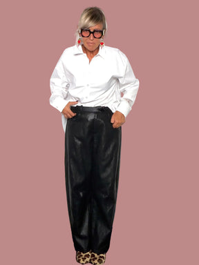 Pantalone Eco-Pelle Ovetto Barrel Leg Marrone Cioccolato