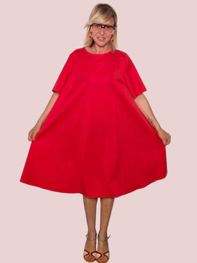 Abito Cocoon in Cotone con Gonna ad A e Fiocco sul Retro