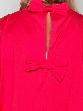 Abito Cocoon in Cotone con Gonna ad A e Fiocco sul Retro