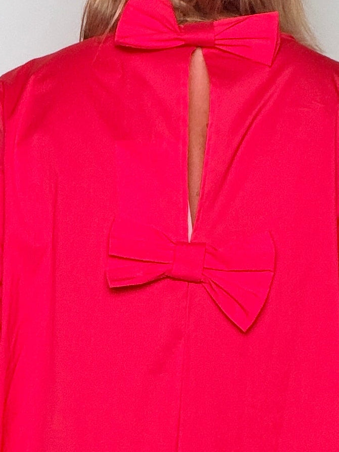 Abito Cocoon in Cotone con Gonna ad A e Fiocco sul Retro