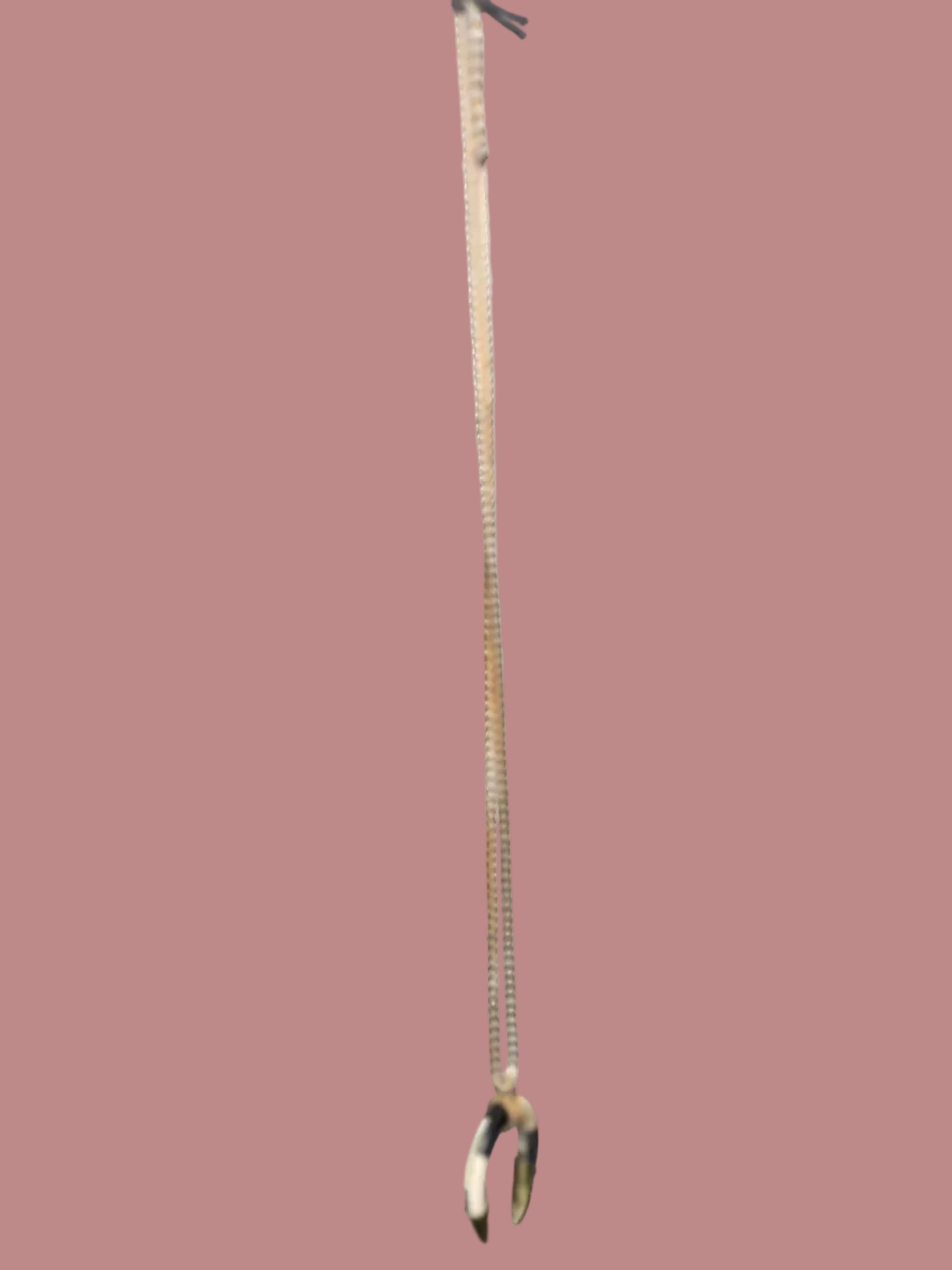 Collana lunga dorata pendente corno mezzaluna - vista intera della catena e del pendente