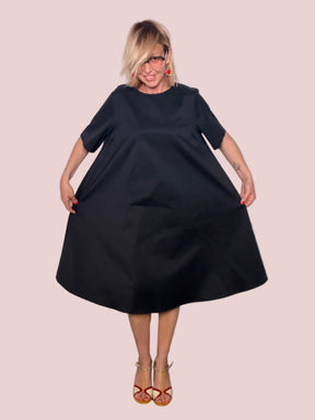 Abito Cocoon in Cotone con Gonna ad A e Fiocco sul Retro