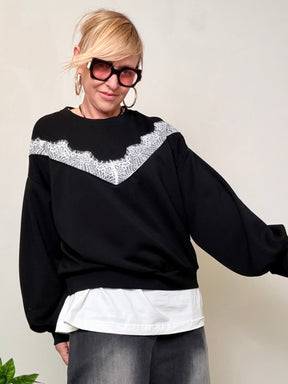 Felpa Chic con Inserto in Pizzo – Comfort con un Tocco Glam