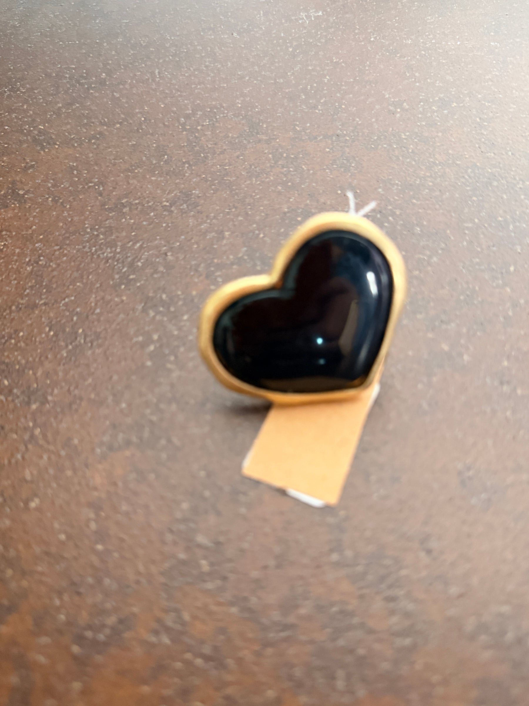 Anello Cuore Regolabile — Rosa Cipria / Nero