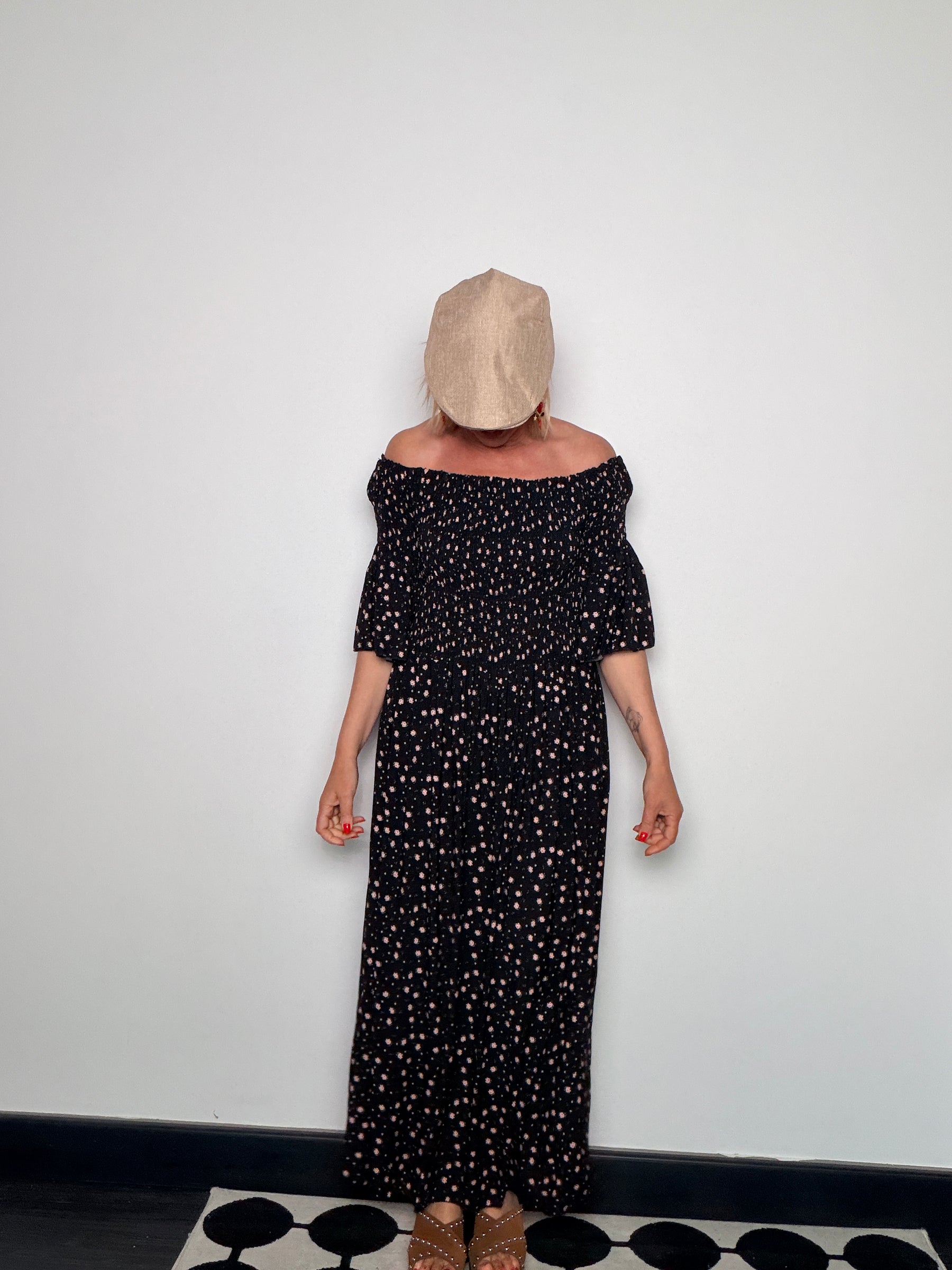 Abito Maxi Bardot in Viscosa con Corpino Smockato