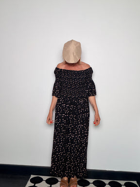 Abito Maxi Bardot in Viscosa con Corpino Smockato