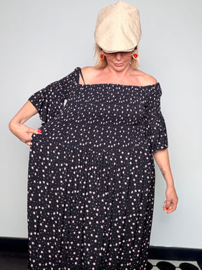 Abito Maxi Bardot in Viscosa con Corpino Smockato