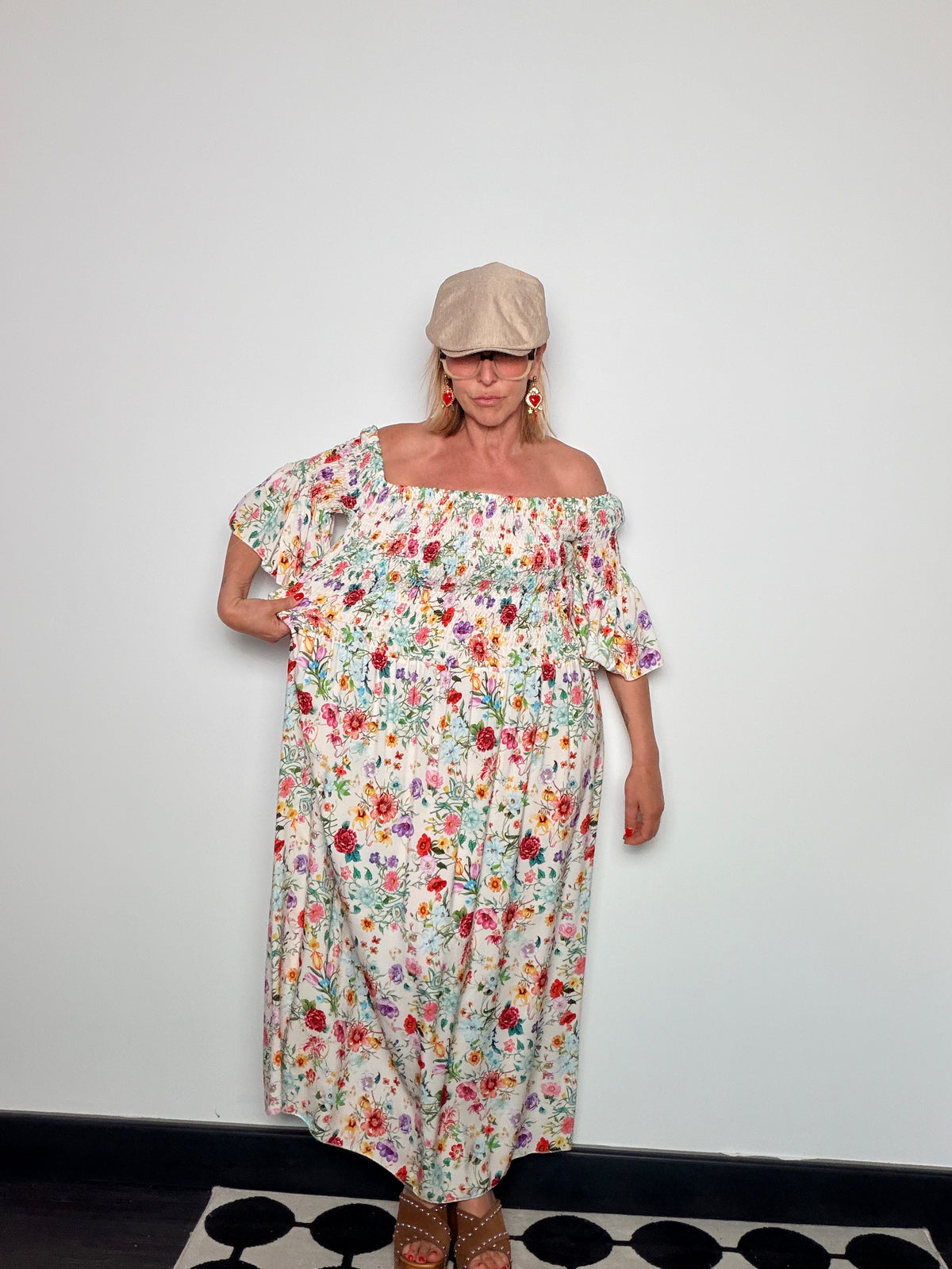 Abito Maxi Bardot in Viscosa con Corpino Smockato