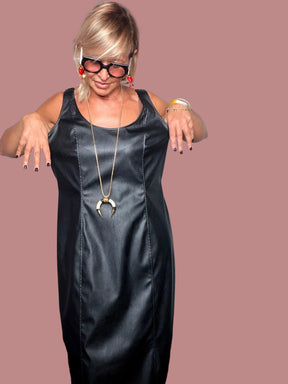 Abito Tubino Maxi in Ecopelle Over – Nero