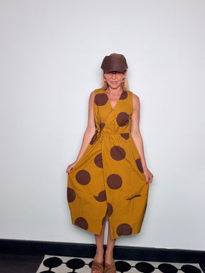 Abito Balloon in Cotone con Maxi Pois e Scollo a V Incrociato