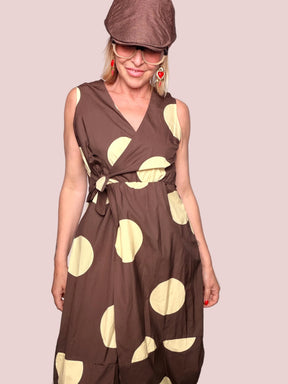 Abito Balloon in Cotone con Maxi Pois e Scollo a V Incrociato