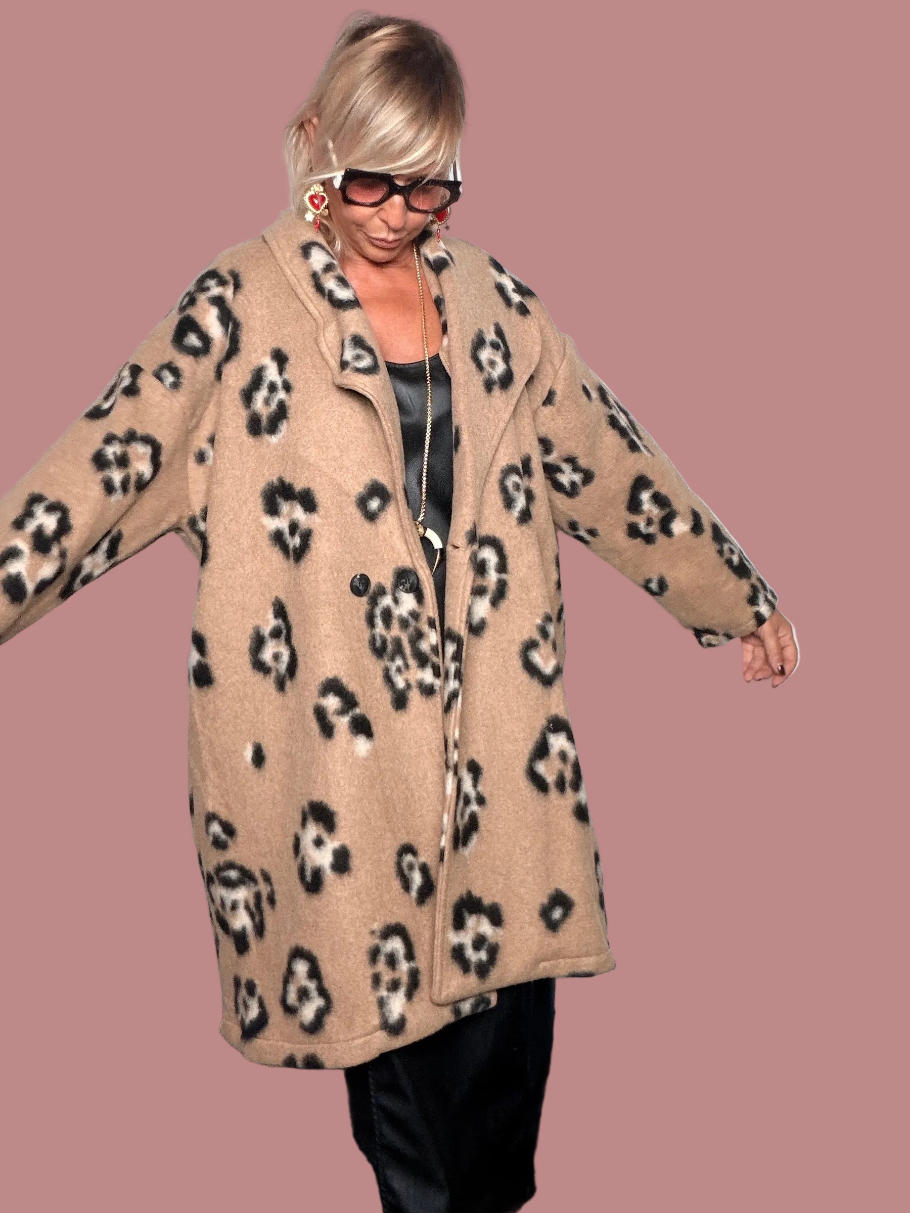 Cappotto Over Stampa Leopard in Bouclé | 4 Colori