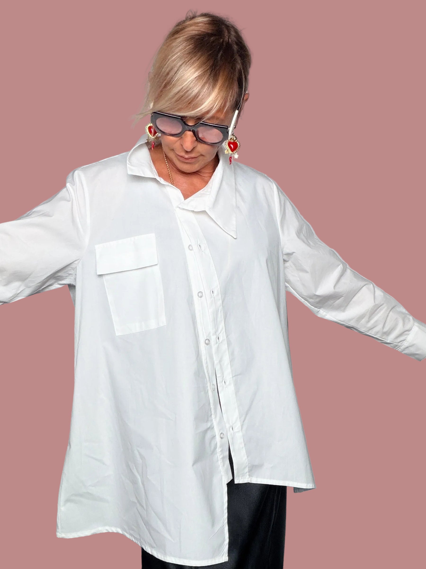 Camicia Over Asimmetrica in Cotone – Bianca