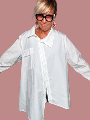 Camicia Over Asimmetrica in Cotone – Bianca
