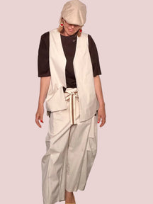 Pantalone Cargo in Cotone con Bande Laterali a Righe e Laccetto in Vita