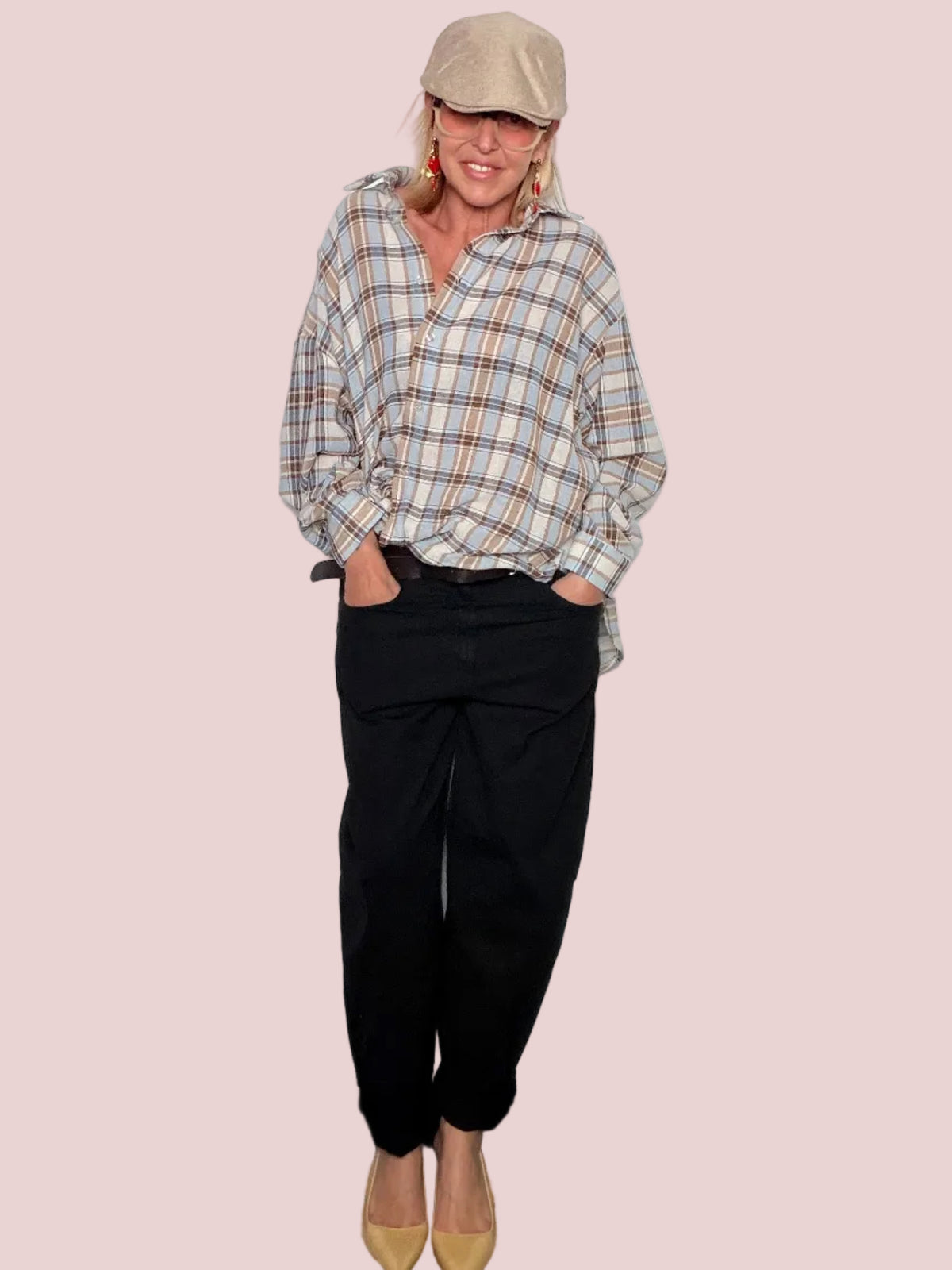 Pantalone Balloon in Cotone con Pince Sartoriali e Tasche Piatte (Copia) (Copia)
