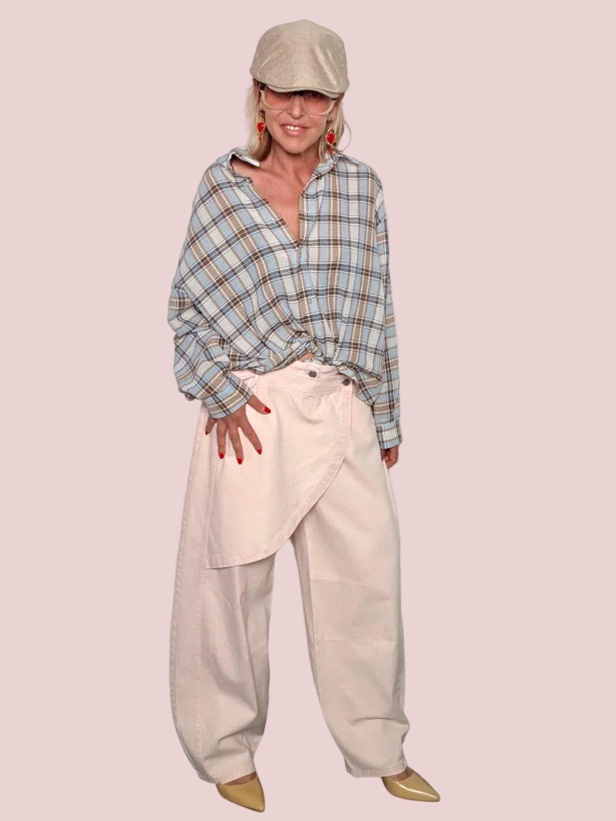 Pantalone Banana in Cotone Sabbiato con Chiusura a Portafoglio