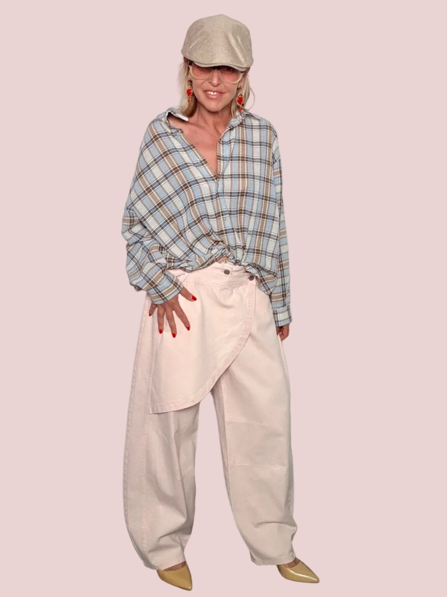 Pantalone Banana in Cotone Sabbiato con Chiusura a Portafoglio