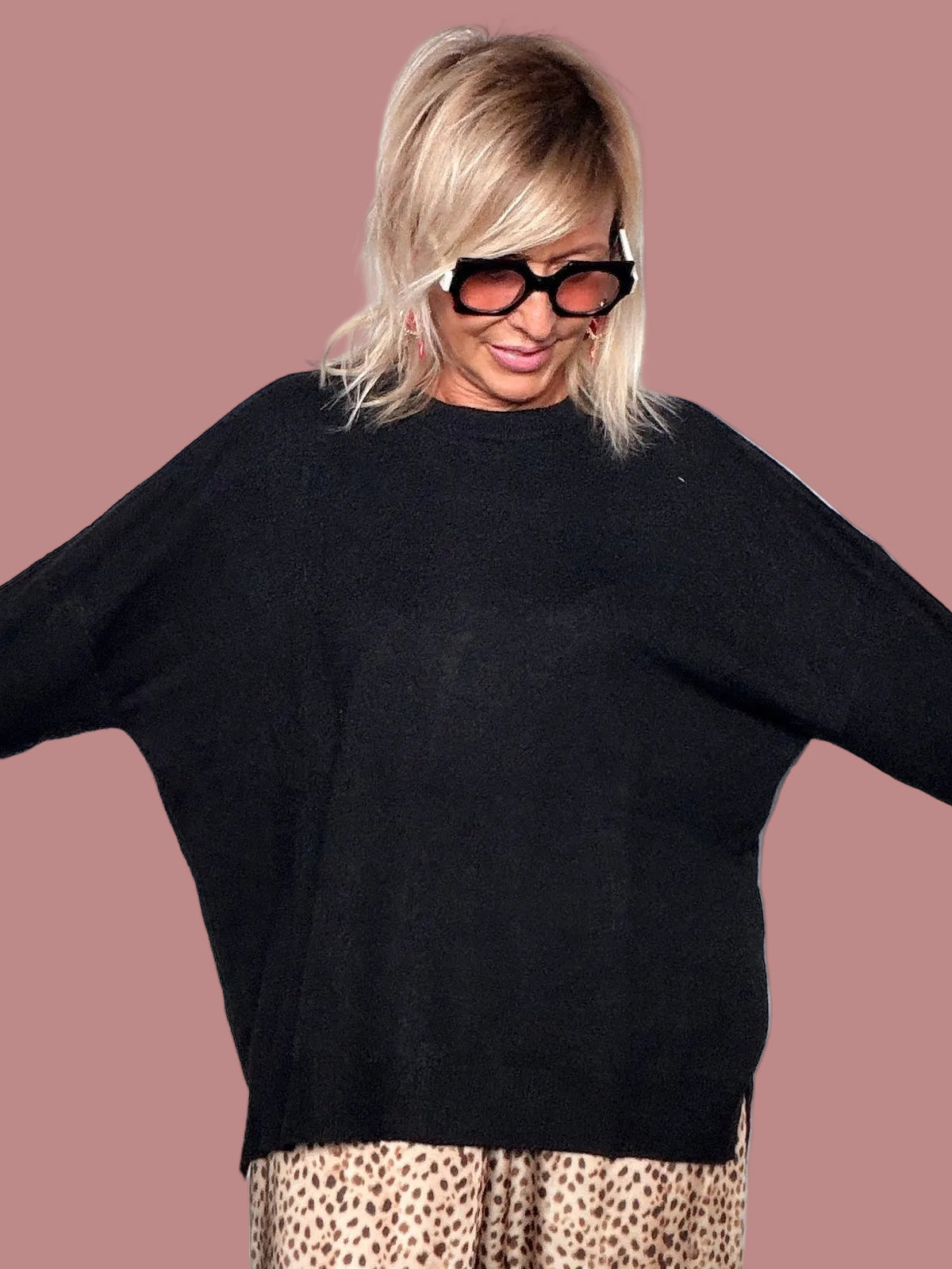 Maglione Over con Maniche a Pipistrello e Spacchi