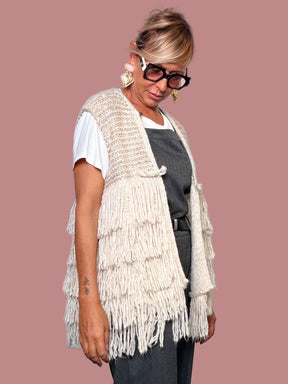 Gilet écru con frange