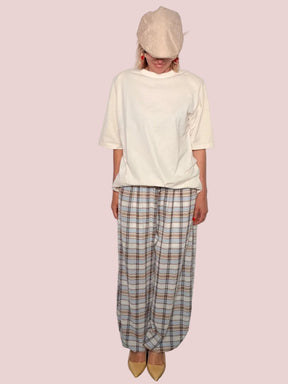 Pantalone Harem in Cotone a Quadri Tartan con Vita Elasticizzata