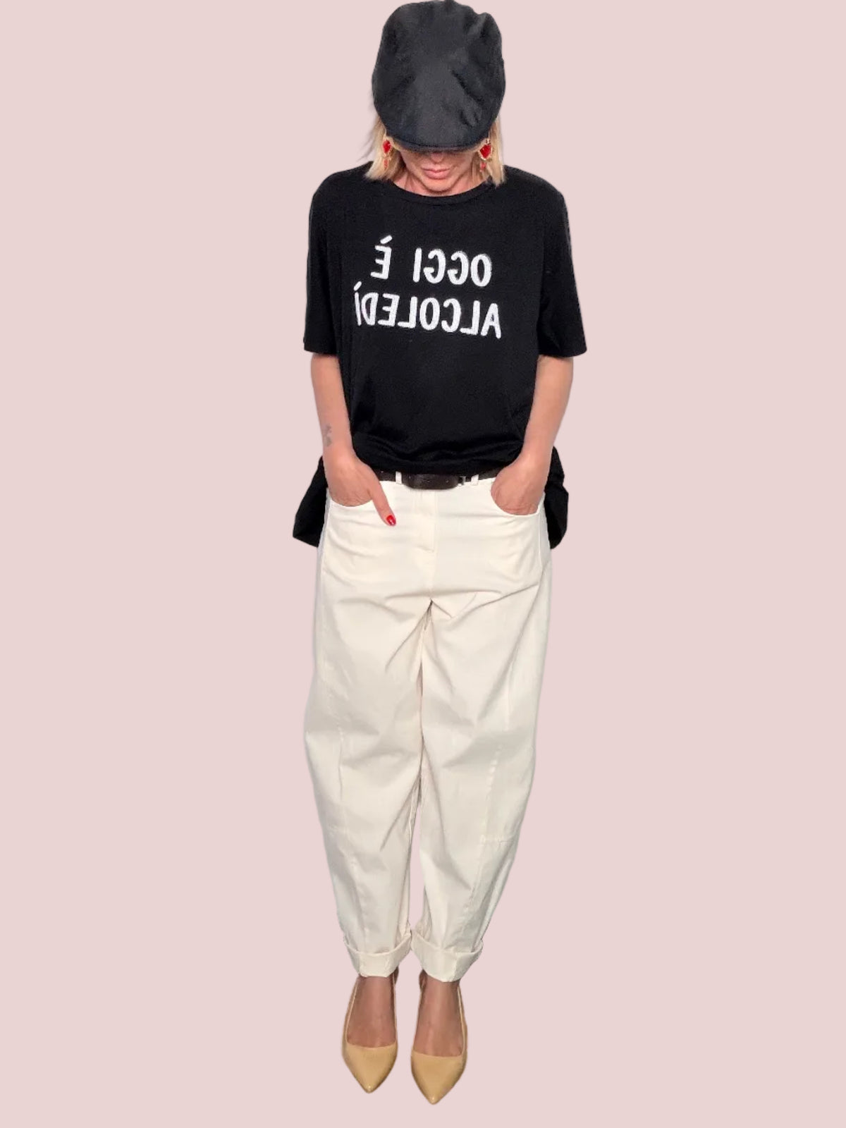 Pantalone Balloon in Cotone con Pince Sartoriali e Tasche Piatte (Copia) (Copia)
