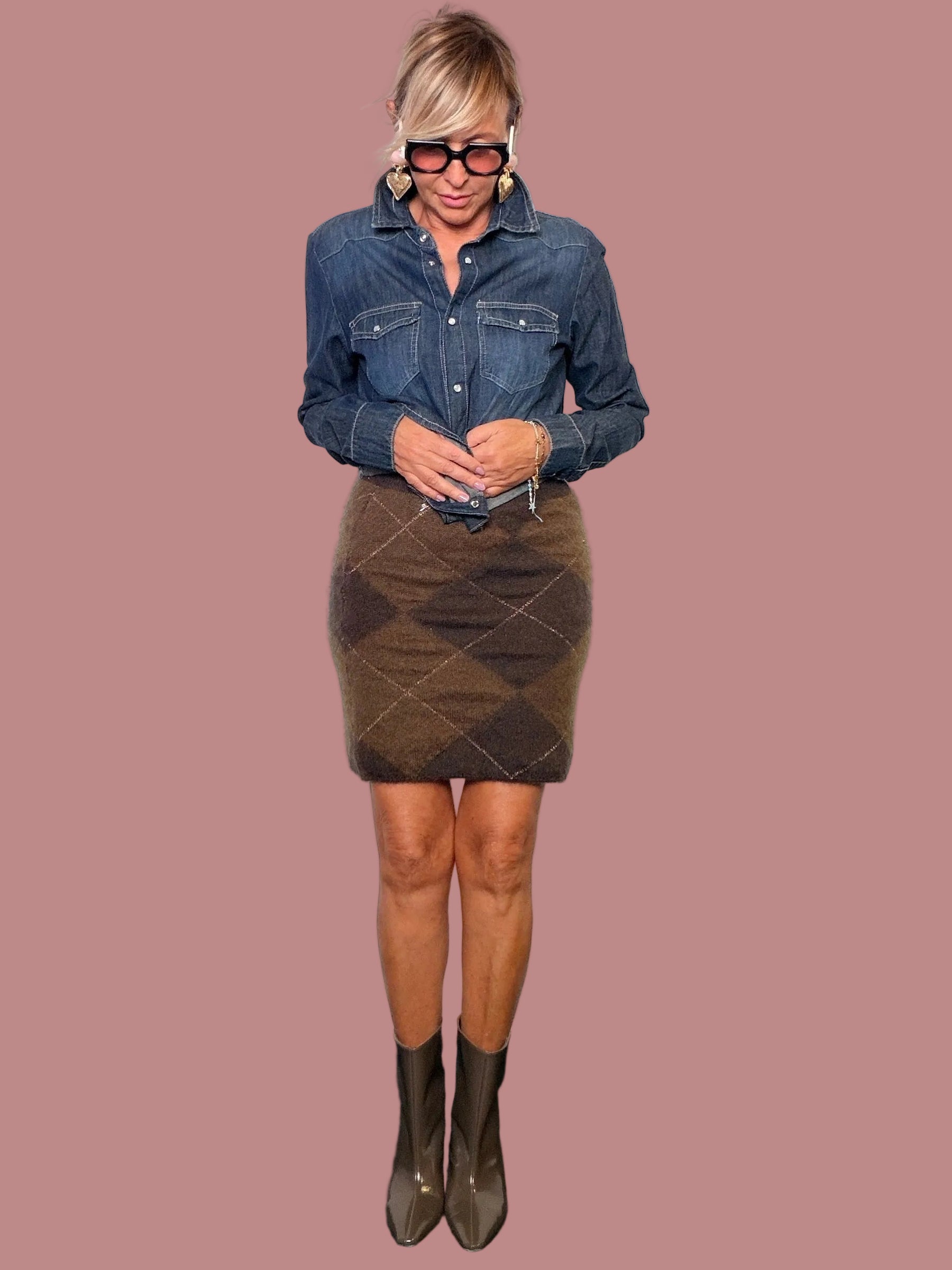 Minigonna in maglia con motivo a rombi