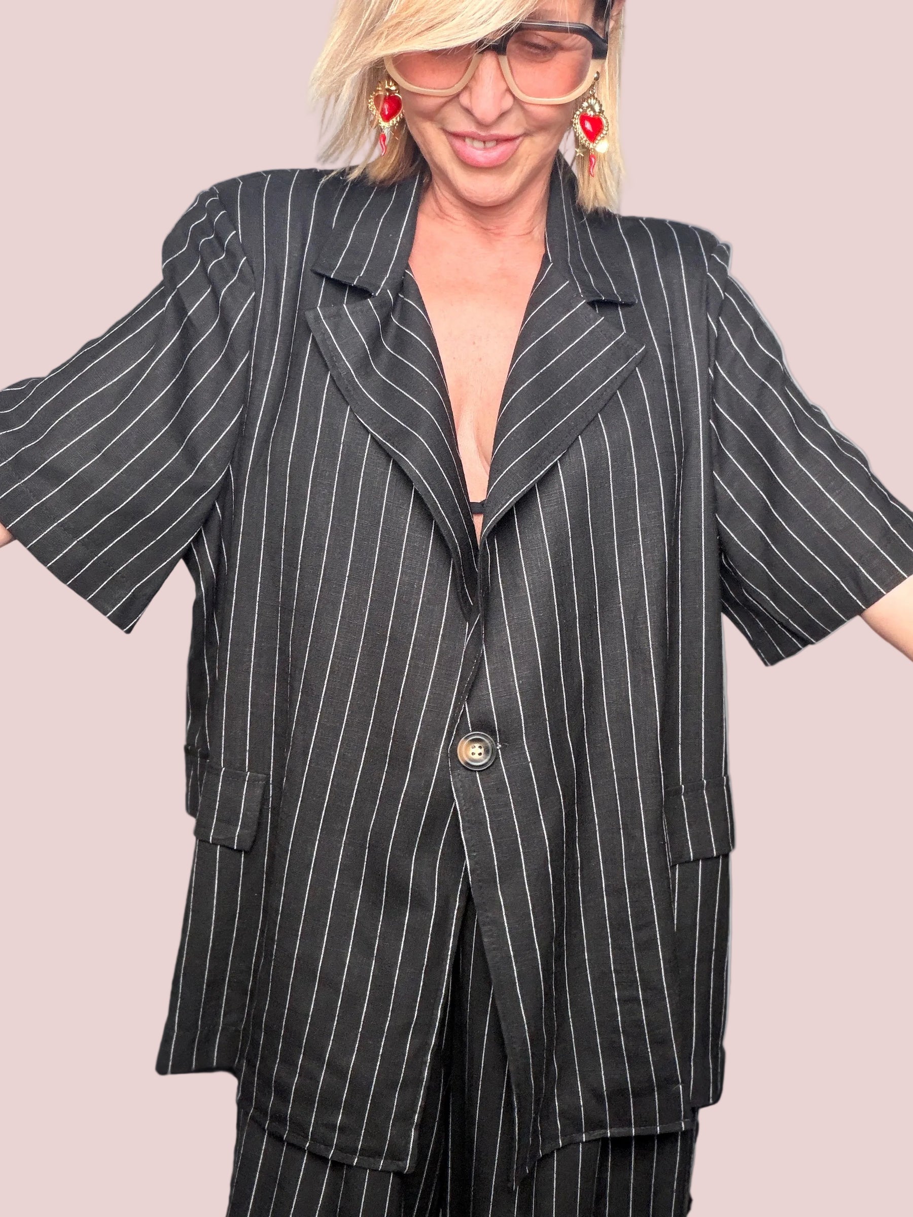 Completo Gessato Nero – Blazer e Pantalone Palazzo
