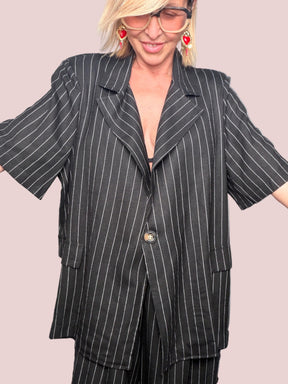 Completo Gessato Nero – Blazer e Pantalone Palazzo