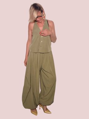 Gilet con Scollo V e Schiena Halter – Kaki