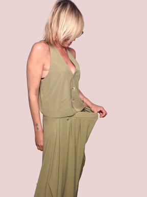 Pantalone Harem Maxi – Tessuto Fluido Kaki