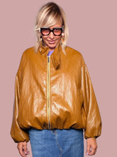 Giubbotto bomber in ecopelle color cuoio