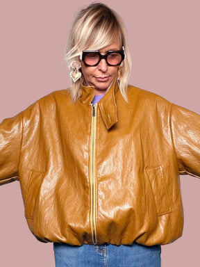 Giubbotto bomber in ecopelle color cuoio