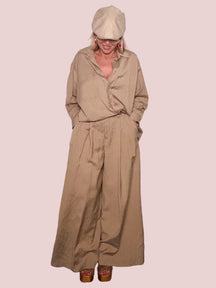 Pantalone Palazzo a Righe – Beige e Bianco