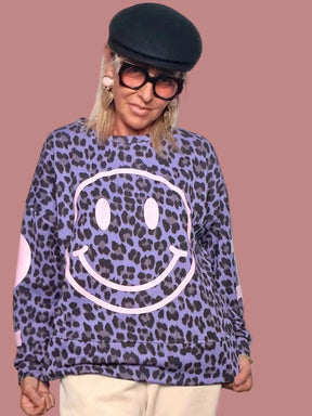 Felpa animalier lilla con stampa Smile