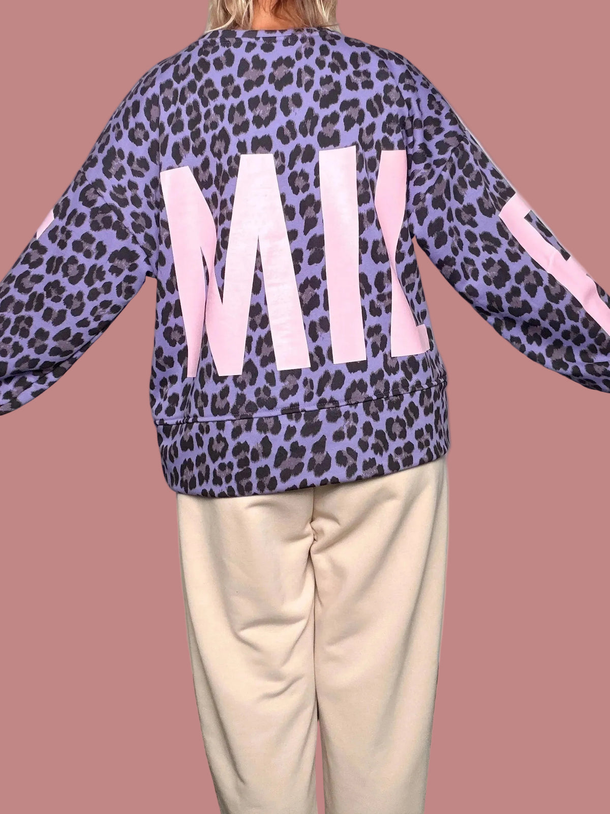 Felpa animalier lilla con stampa Smile