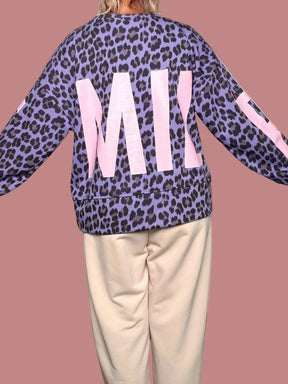 Felpa animalier lilla con stampa Smile