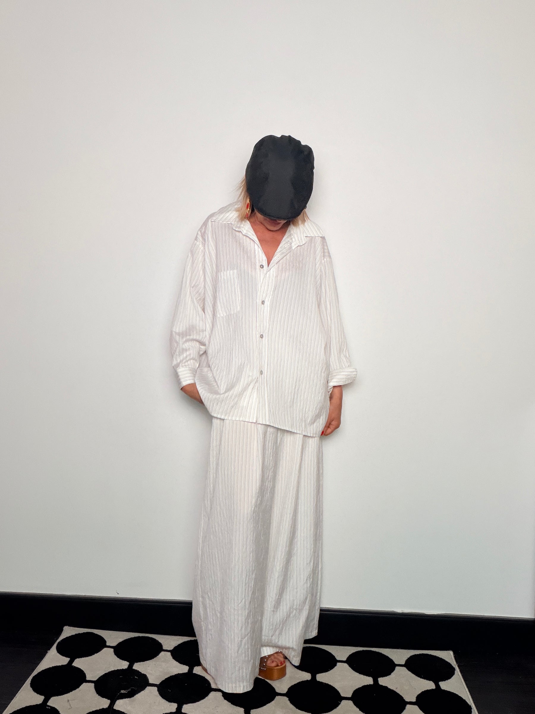 Pantalone Palazzo a Righe – Beige e Bianco
