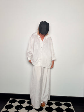 Pantalone Palazzo a Righe – Beige e Bianco