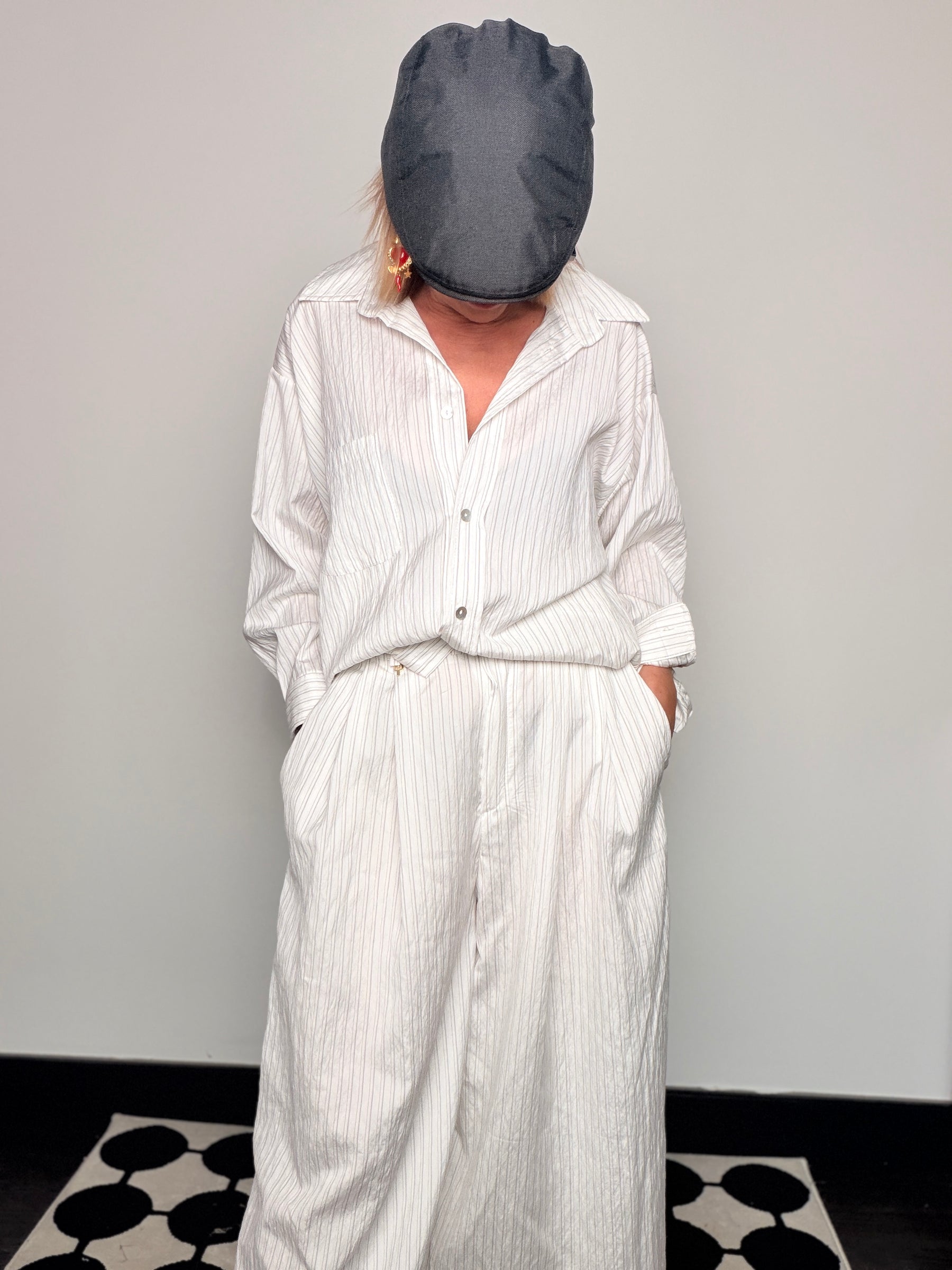 Camicia Oversize a Righe – Beige e Bianco