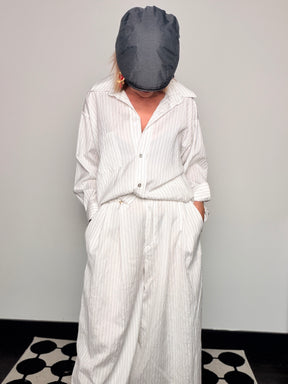 Camicia Oversize a Righe – Beige e Bianco
