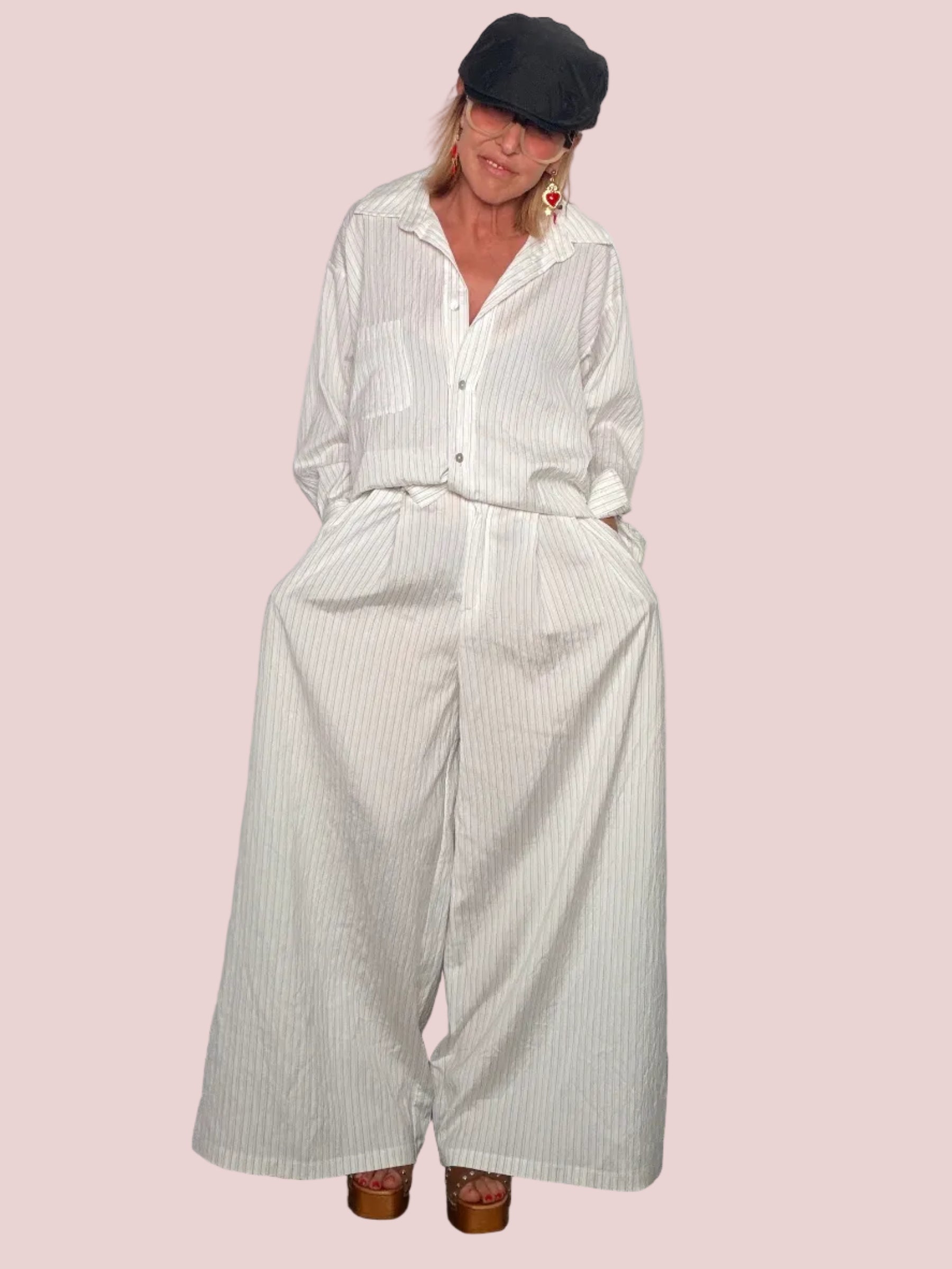 Pantalone Palazzo a Righe – Beige e Bianco