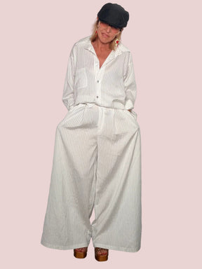 Pantalone Palazzo a Righe – Beige e Bianco
