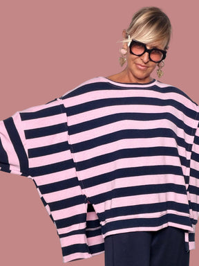Felpa Female a righe rosa e blu navy