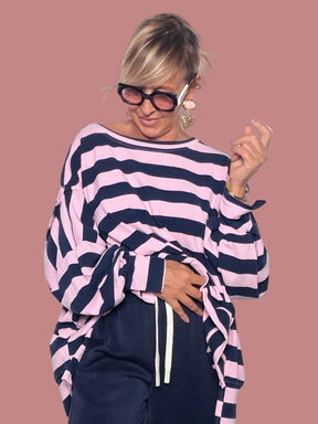 Felpa Female a righe rosa e blu navy