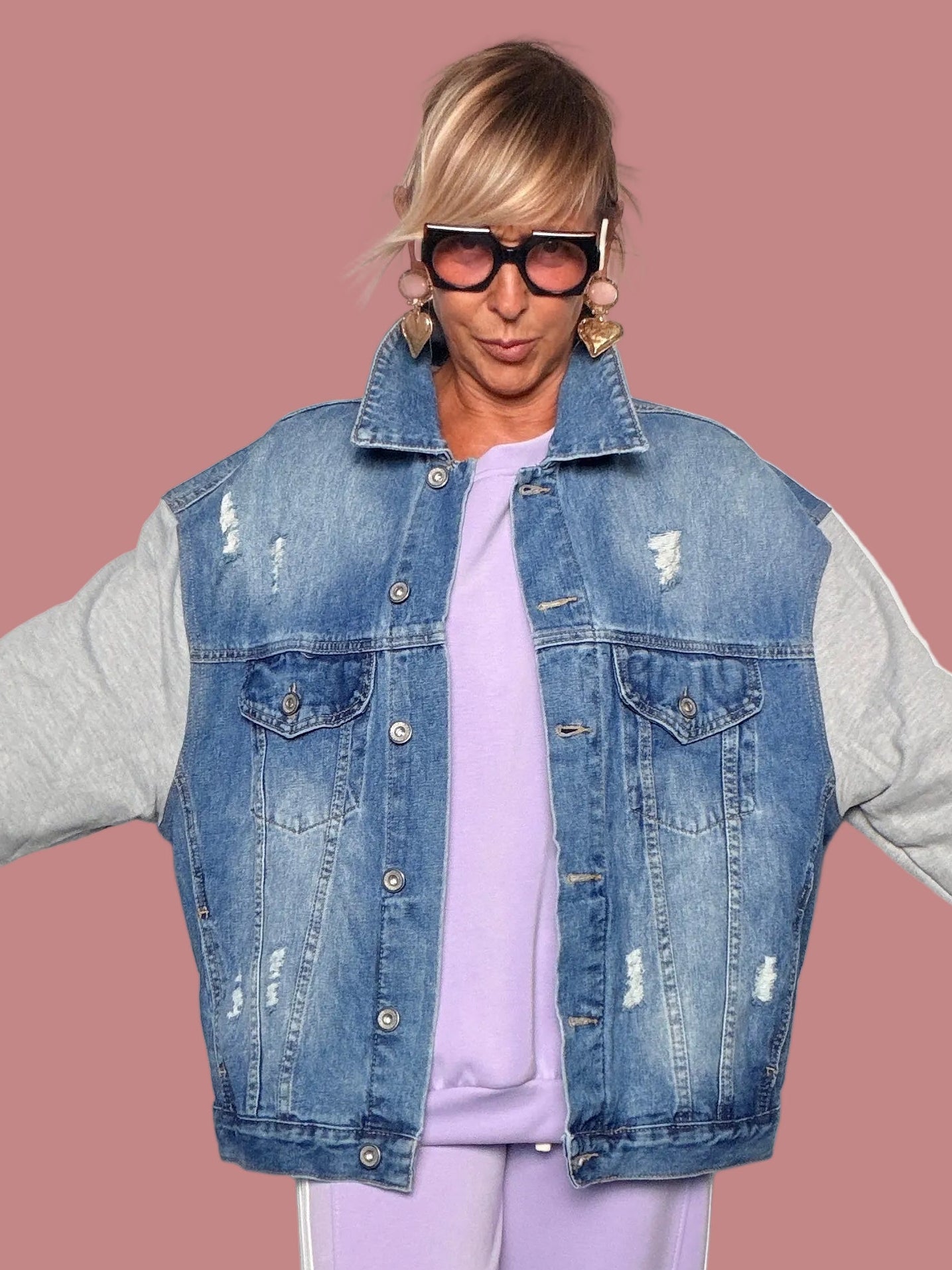 Giacca in denim azzurro Female con tasche applicate e bottoni